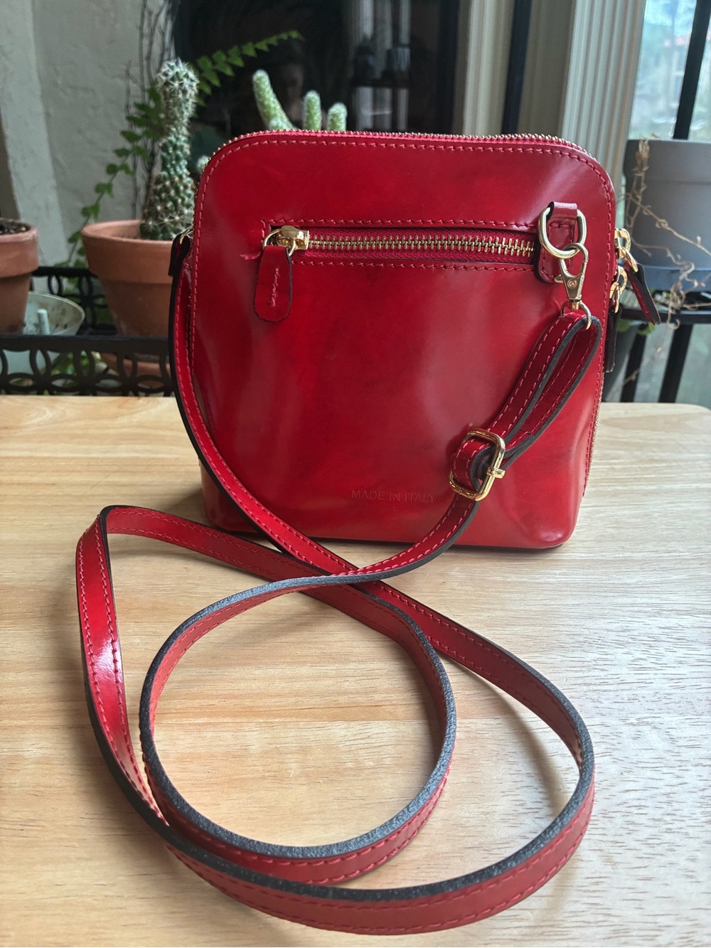 Pratesi Firenze Italian Cherry Red Leather Crossbody Bag - Picture 6 of 16